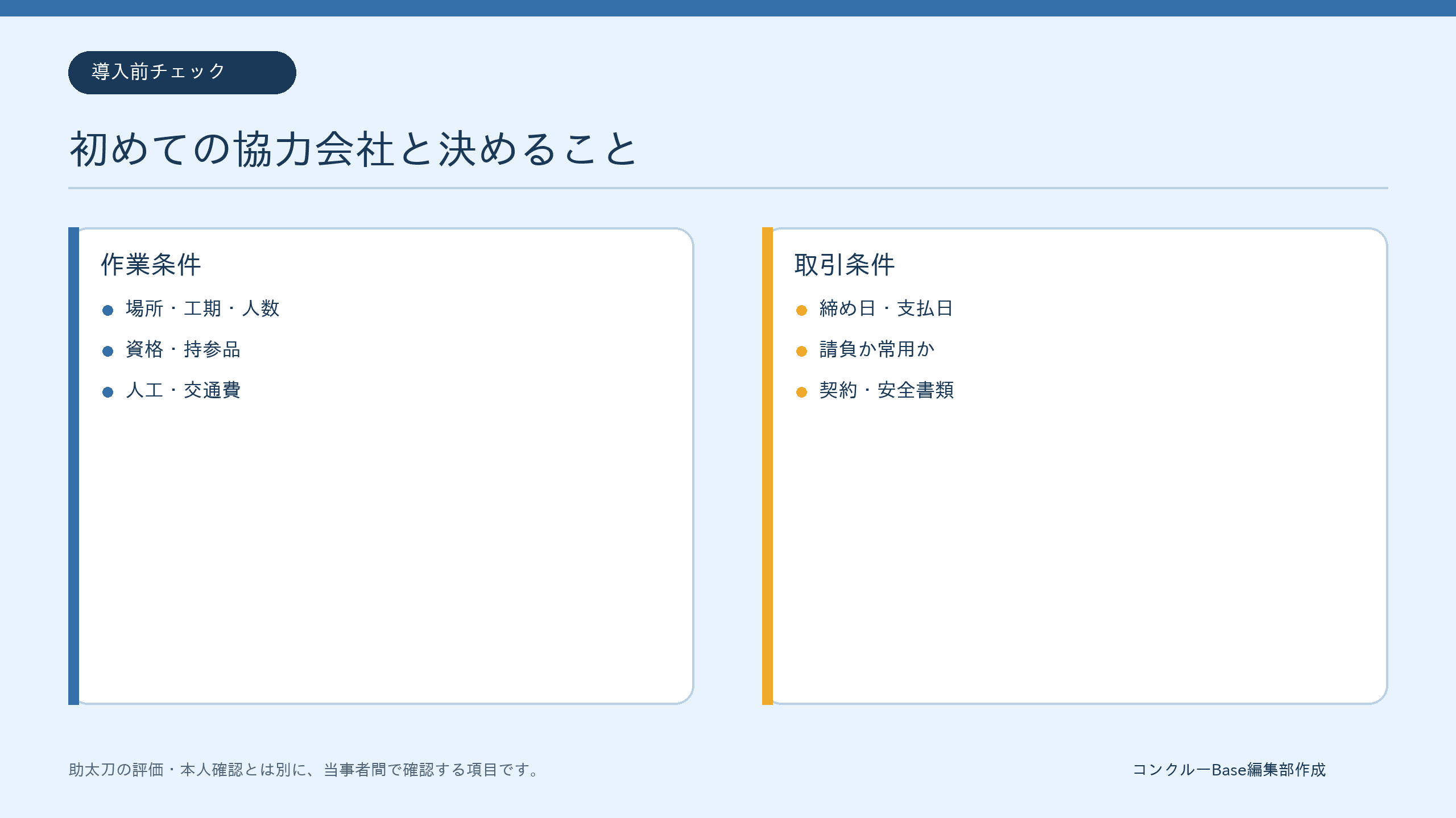 助太刀で初めての協力会社と決める作業・取引条件