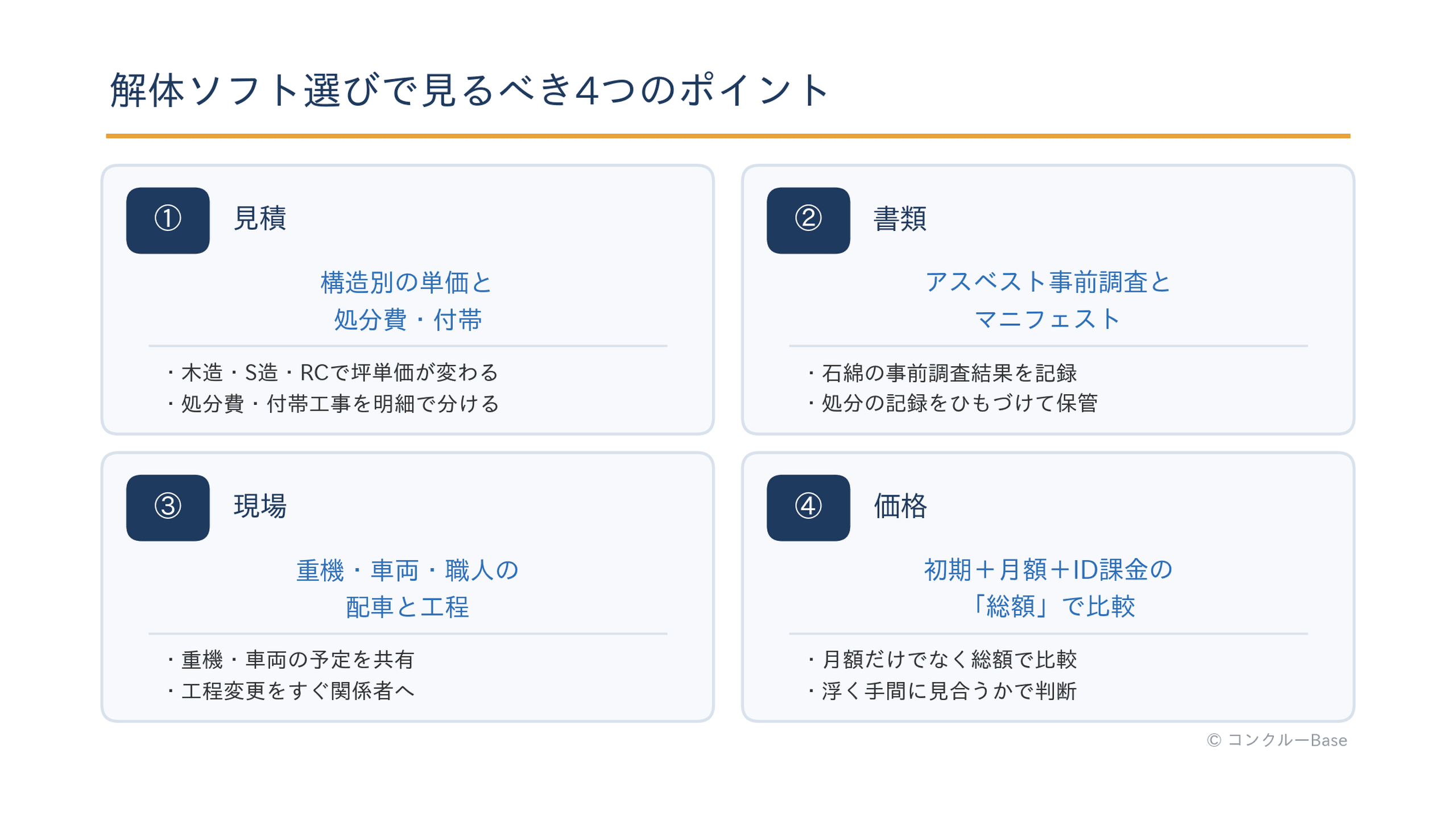 解体工事のソフト選びで見るべき4つのポイント