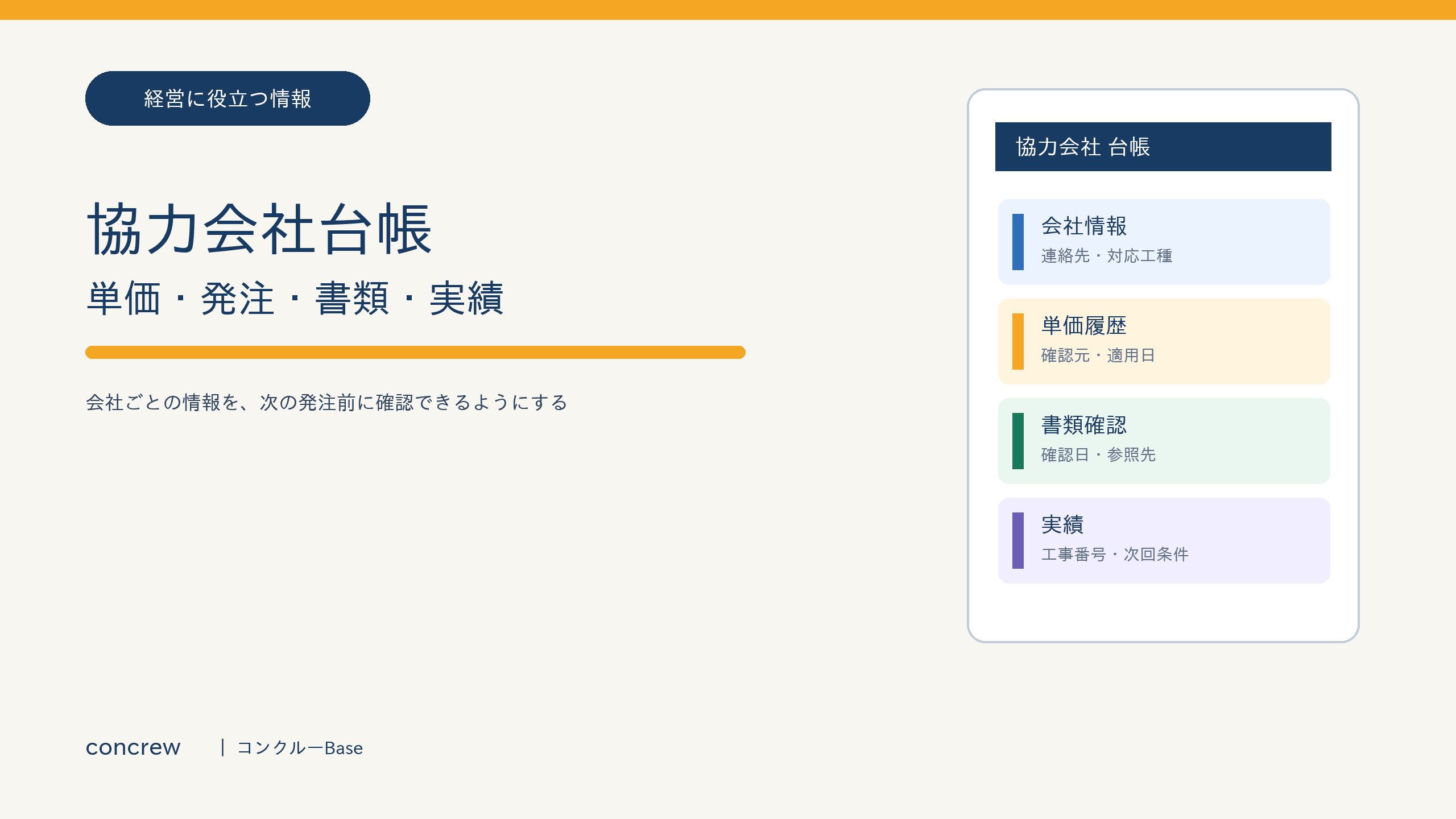 協力会社台帳|単価・発注・書類期限・実績の管理