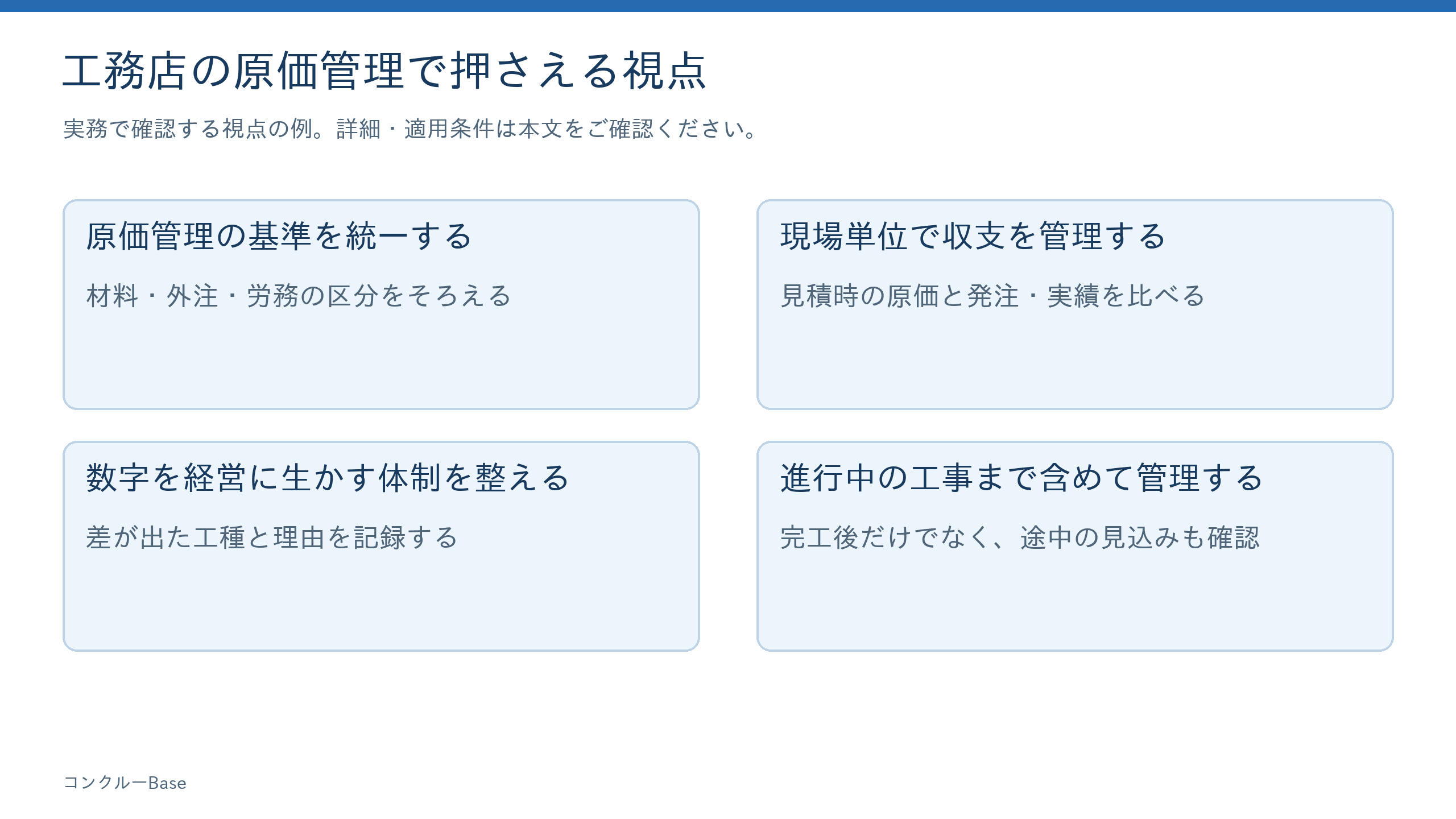工務店の原価管理で押さえる視点を記事本文の流れに沿って整理した図