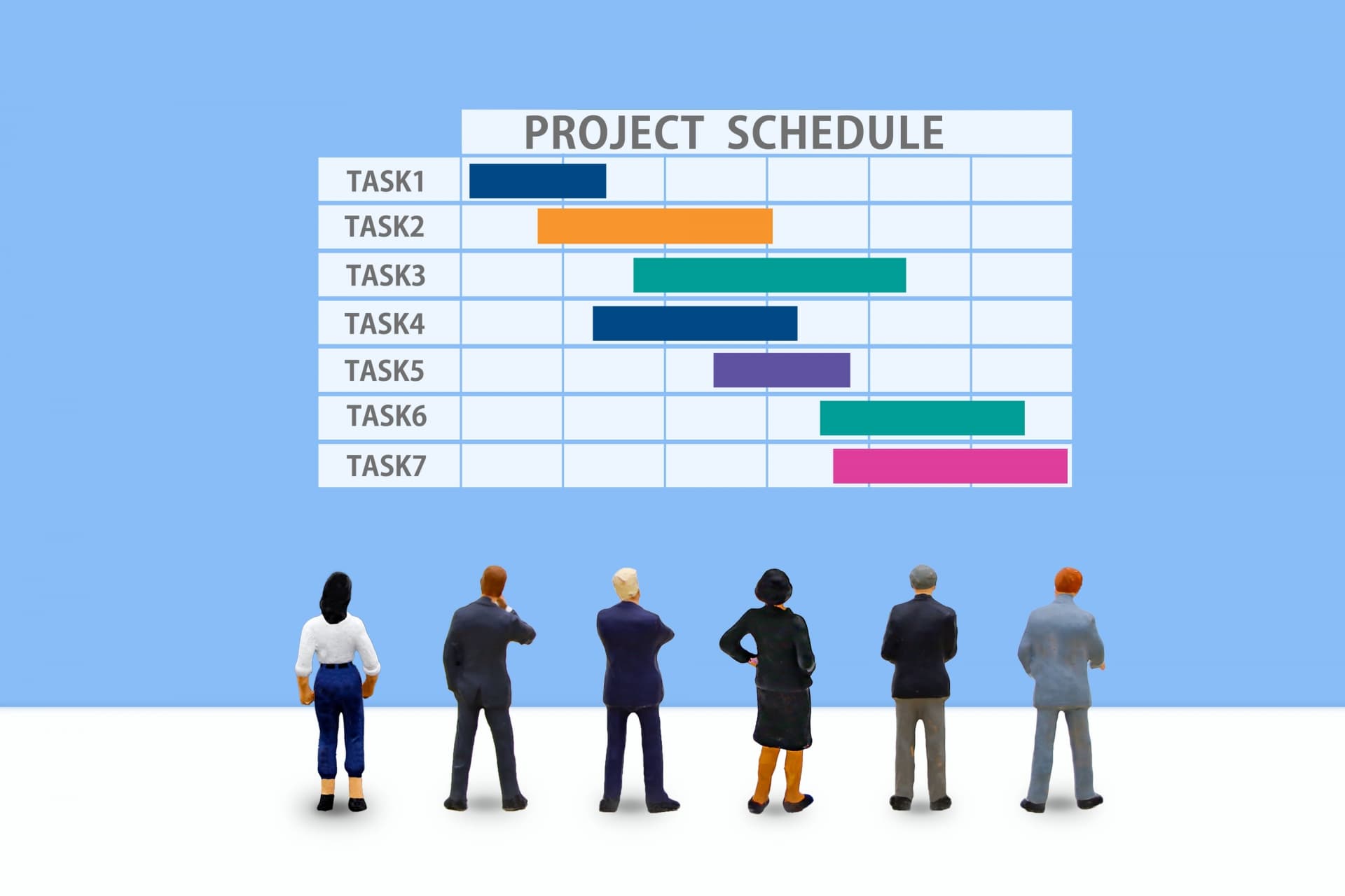 プロジェクト工程を示すガントチャートを確認するイメージ