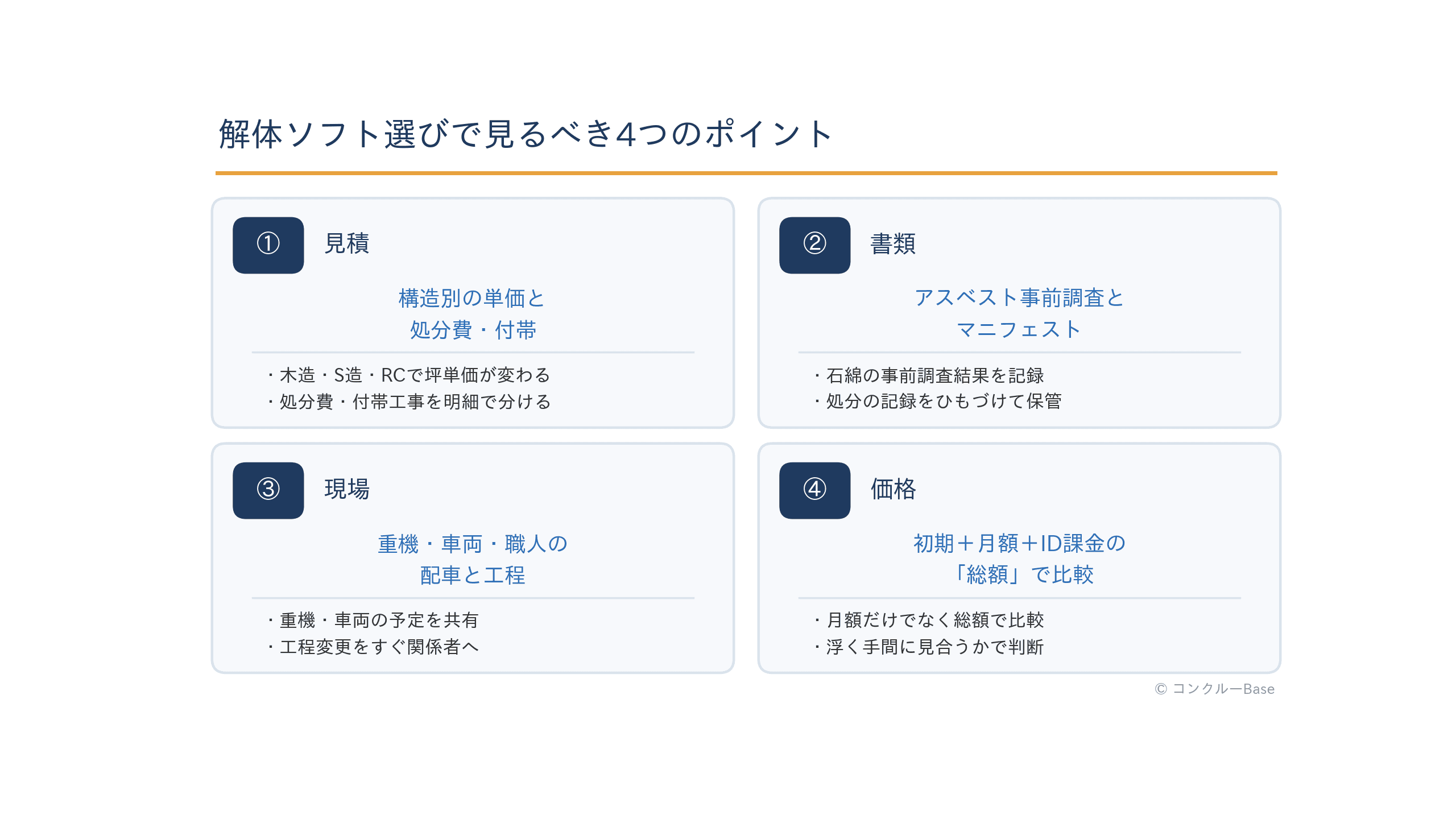 解体工事のソフト選びで見るべき4つのポイント