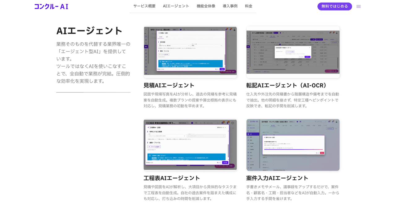 コンクルーAIの4つのAIエージェント