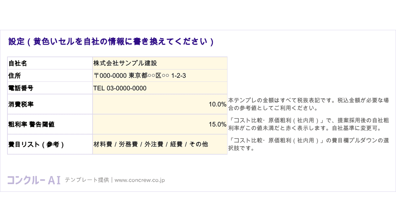 設定シート