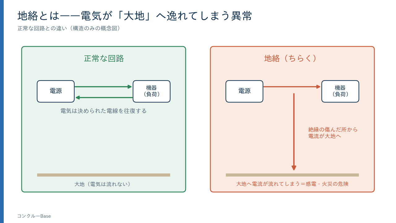 正常な回路と地絡の違い(概念図)